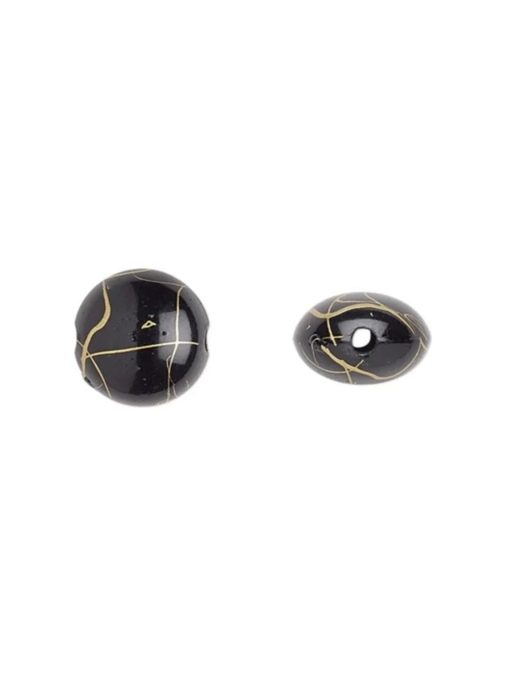 Vintage Gold Drizzled Black 12mm Puffed Coin Acrylic Beads 10 pcs